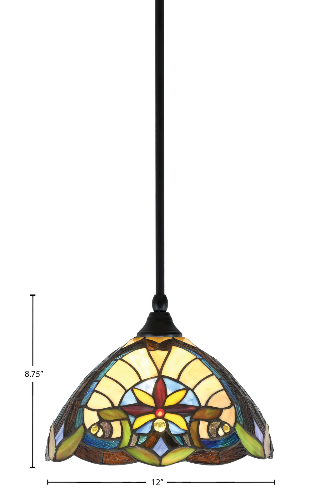 Any One Light Mini Pendant in Matte Black with 12" Earth Star Art Glass Shade