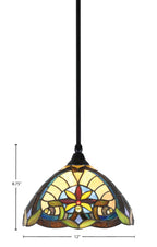 Any One Light Mini Pendant in Matte Black with 12" Earth Star Art Glass Shade