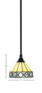 Any One Light Mini Pendant in Matte Black with 7" Diamond Peak Art Glass Shade