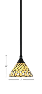 Any One Light Mini Pendant in Matte Black with 7" Starlight Art Glass Shade