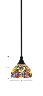 Stem One Light Mini Pendant in Matte Black with 7" Lynx Art Glass Shade