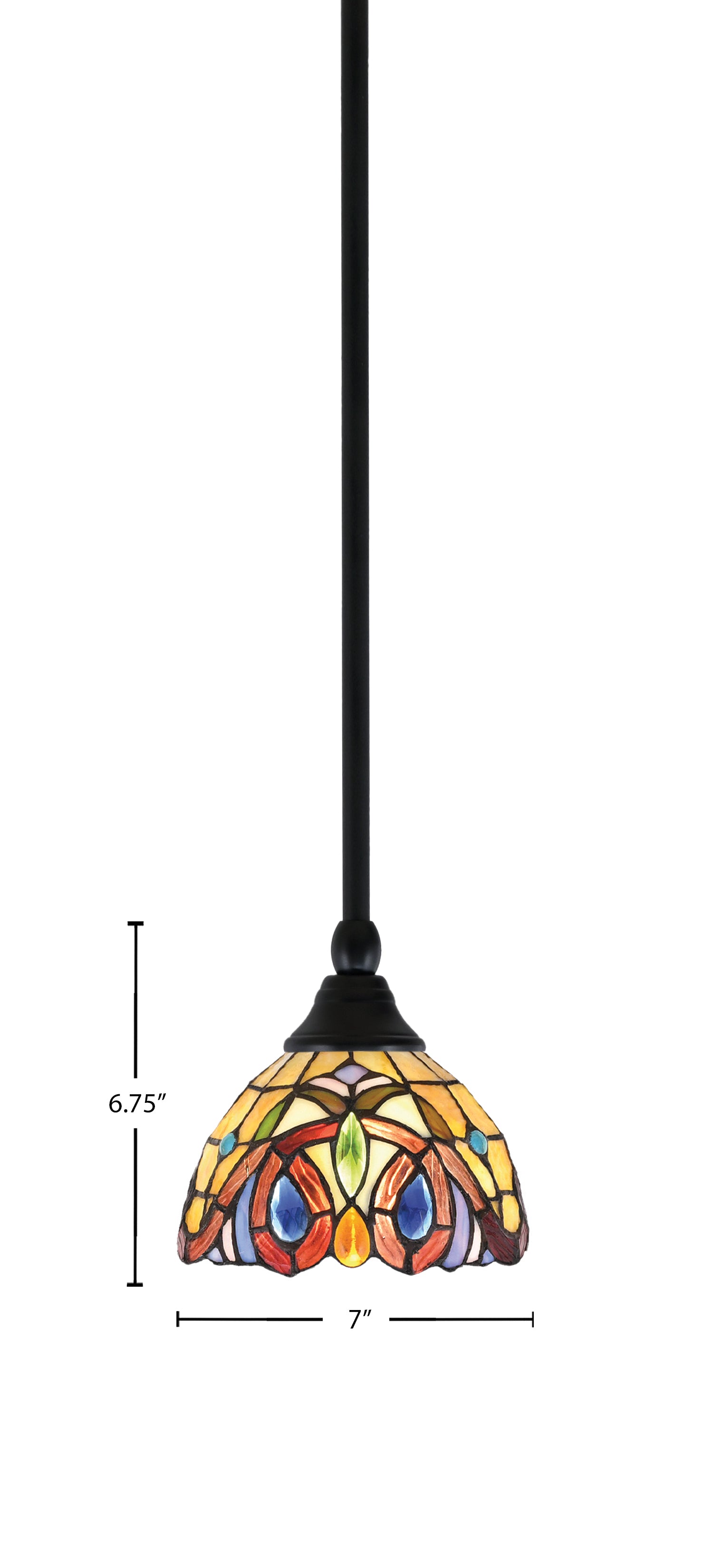 Stem One Light Mini Pendant in Matte Black with 7" Lynx Art Glass Shade