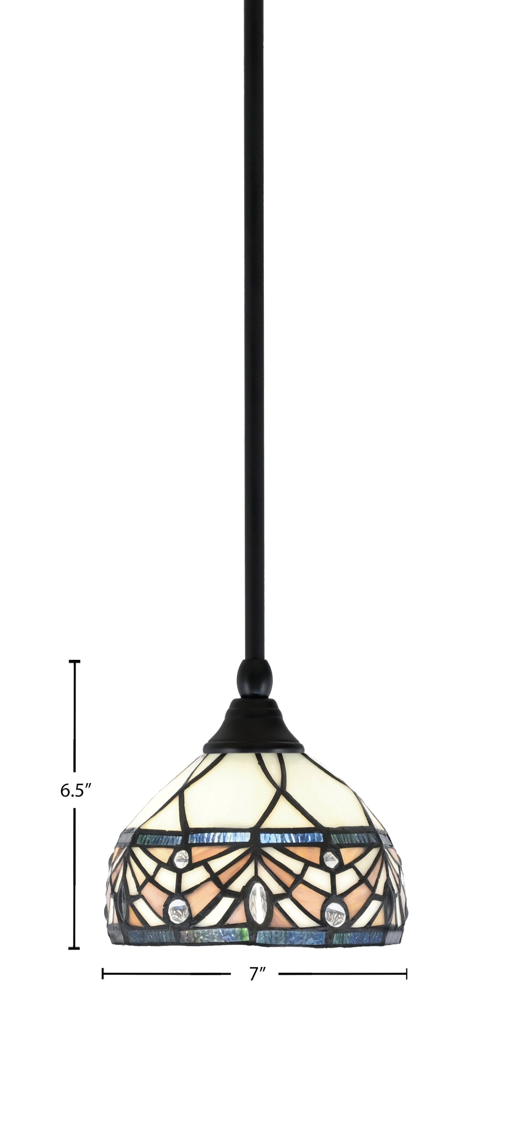 Stem One Light Mini Pendant in Matte Black with 7" Royal Merlot Art Glass Shade
