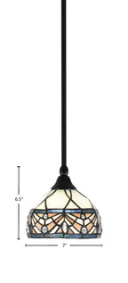 Stem One Light Mini Pendant in Matte Black with 7" Royal Merlot Art Glass Shade