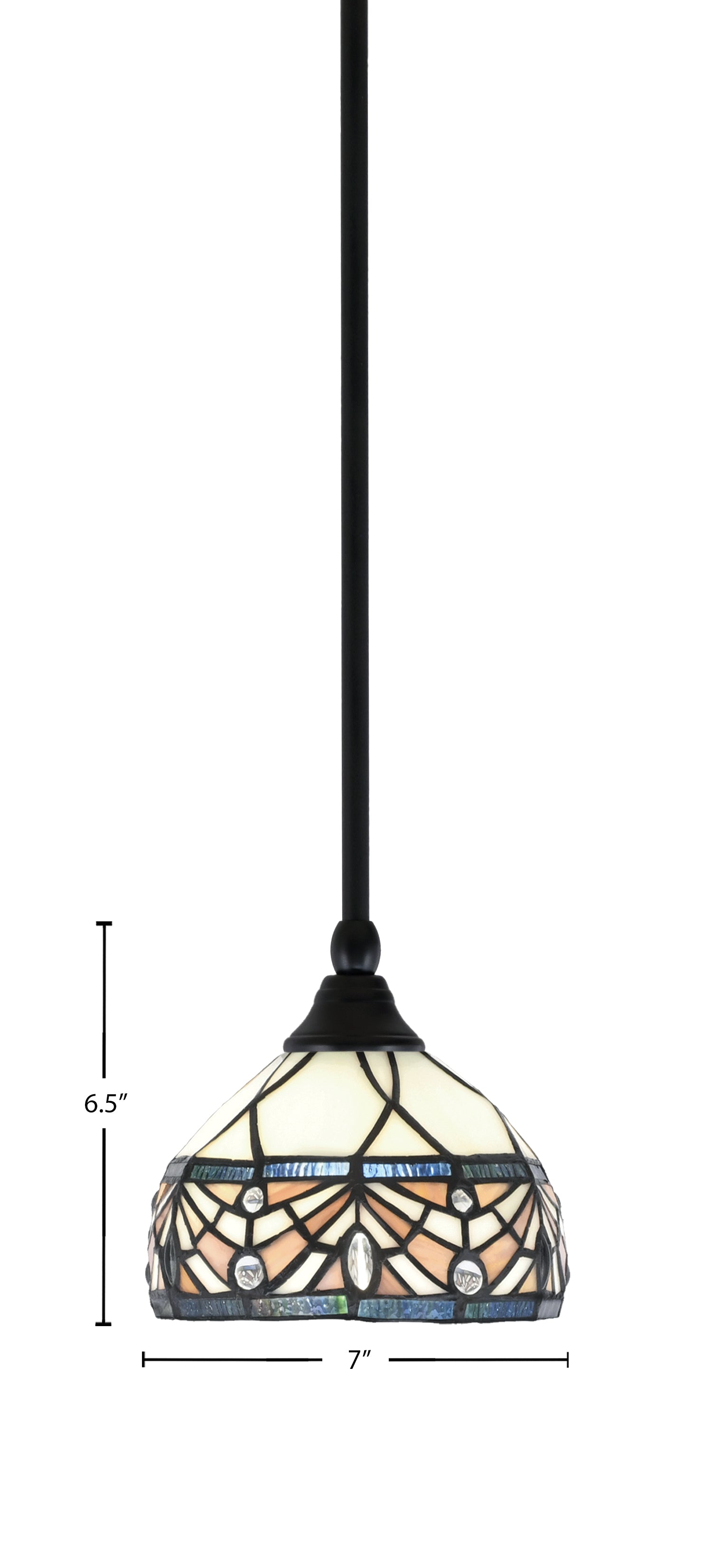 Stem One Light Mini Pendant in Matte Black with 7" Royal Merlot Art Glass Shade