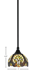 Stem One Light Mini Pendant in Matte Black with 7" Ivory Cypress Art Glass Shade