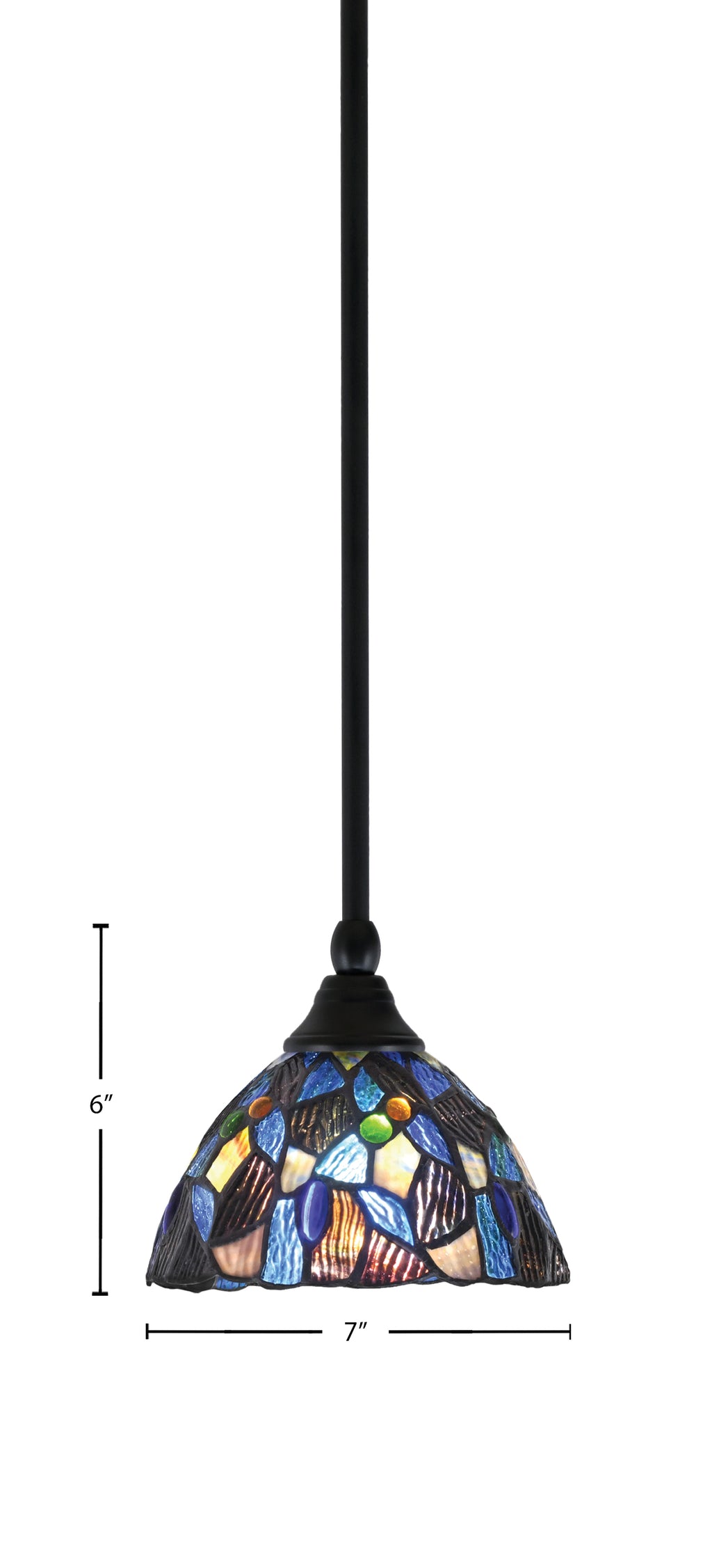 Stem One Light Mini Pendant in Matte Black with 7" Blue Mosaic Art Glass Shade