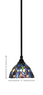Stem One Light Mini Pendant in Matte Black with 7" Blue Mosaic Art Glass Shade