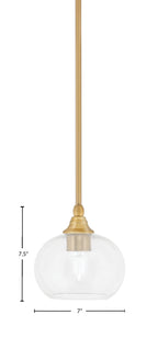 Stem One Light Mini Pendant in New Age Brass with 7" Clear Bubble Shade