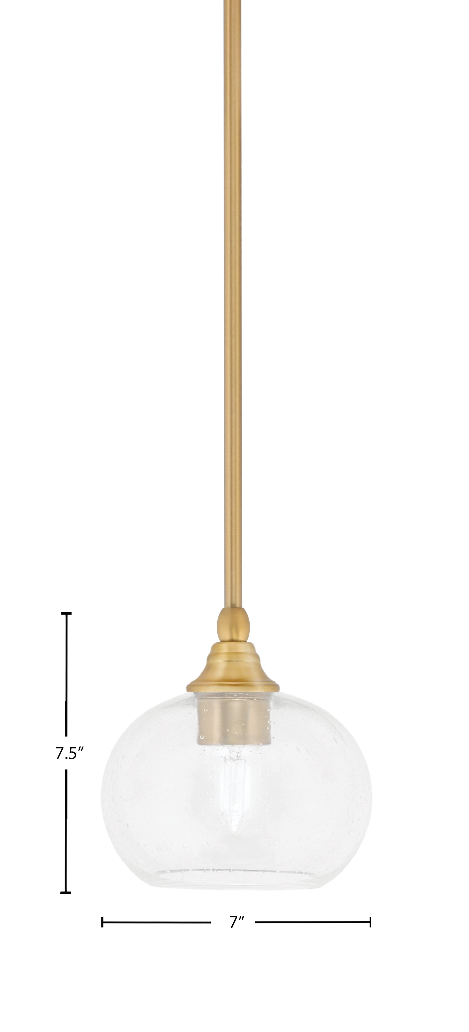 Stem One Light Mini Pendant in New Age Brass with 7" Clear Bubble Shade