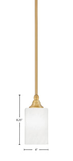 Stem One Light Mini Pendant in New Age Brass with 4" White Marble Shade