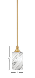 Stem One Light Mini Pendant in New Age Brass with 4" Onyx Swirl Shade