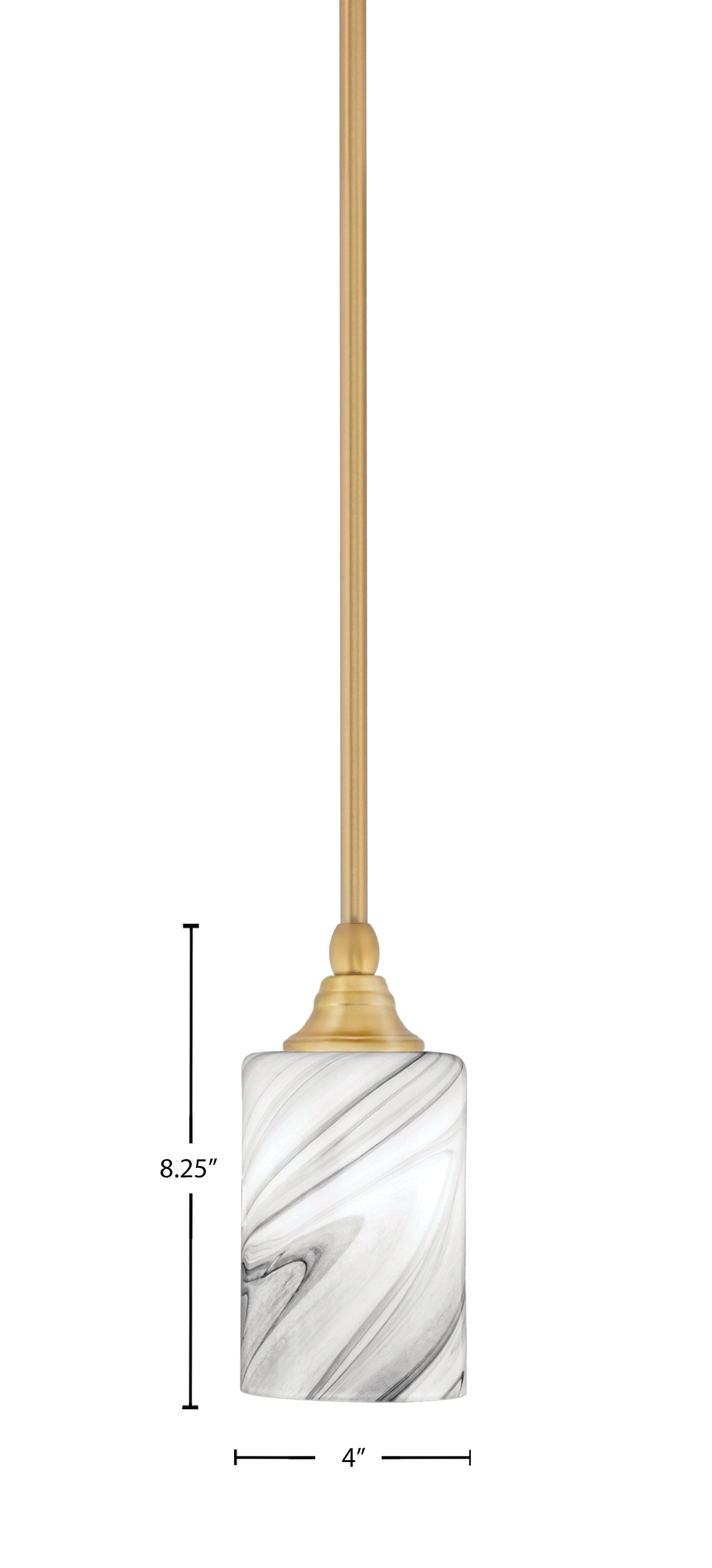 Stem One Light Mini Pendant in New Age Brass with 4" Onyx Swirl Shade