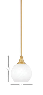 Stem One Light Mini Pendant in New Age Brass with 5.75" White Marble Shade