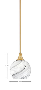 Stem One Light Mini Pendant in New Age Brass with 5.75" Onyx Swirl Shade