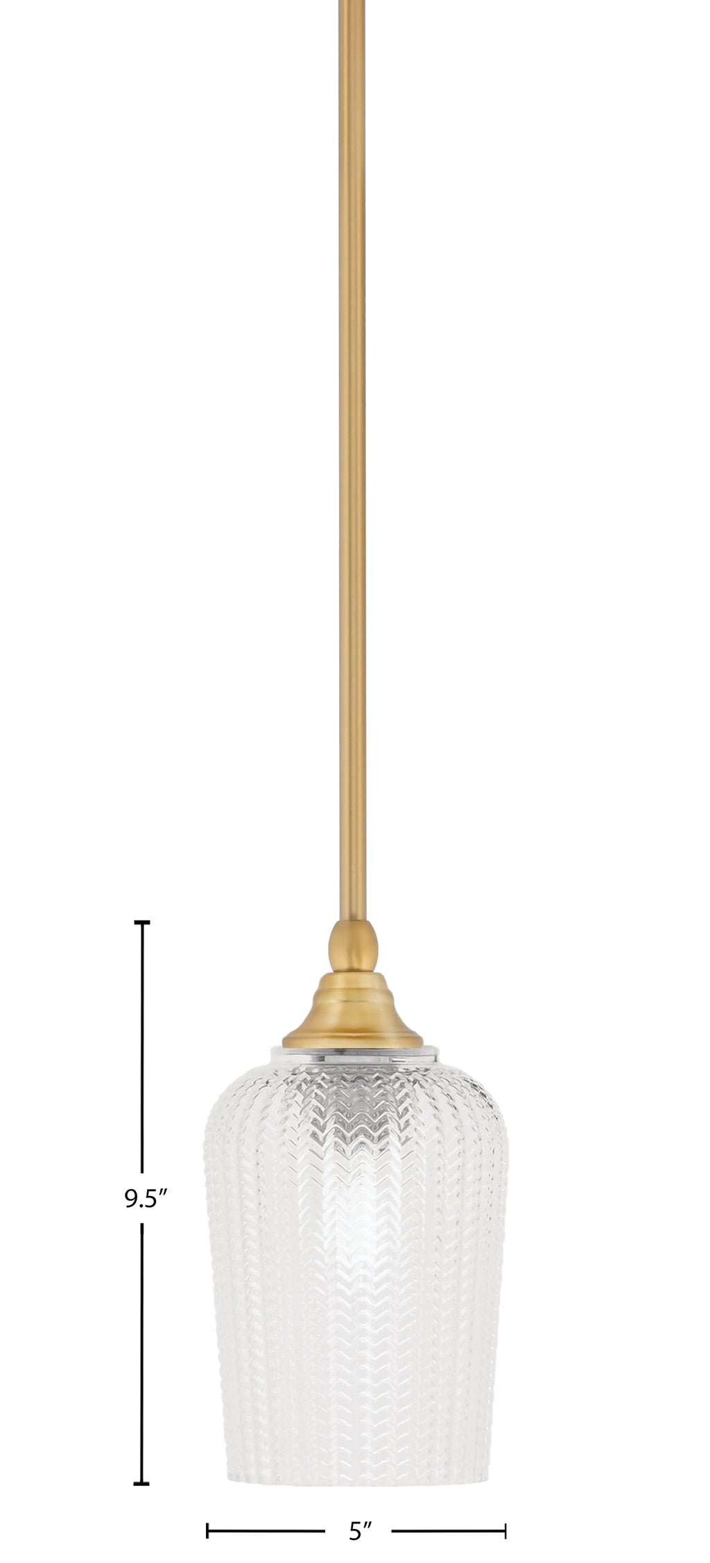 Stem One Light Mini Pendant in New Age Brass with 5" Clear Textured Shade