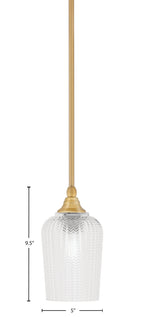 Stem One Light Mini Pendant in New Age Brass with 5" Clear Textured Shade