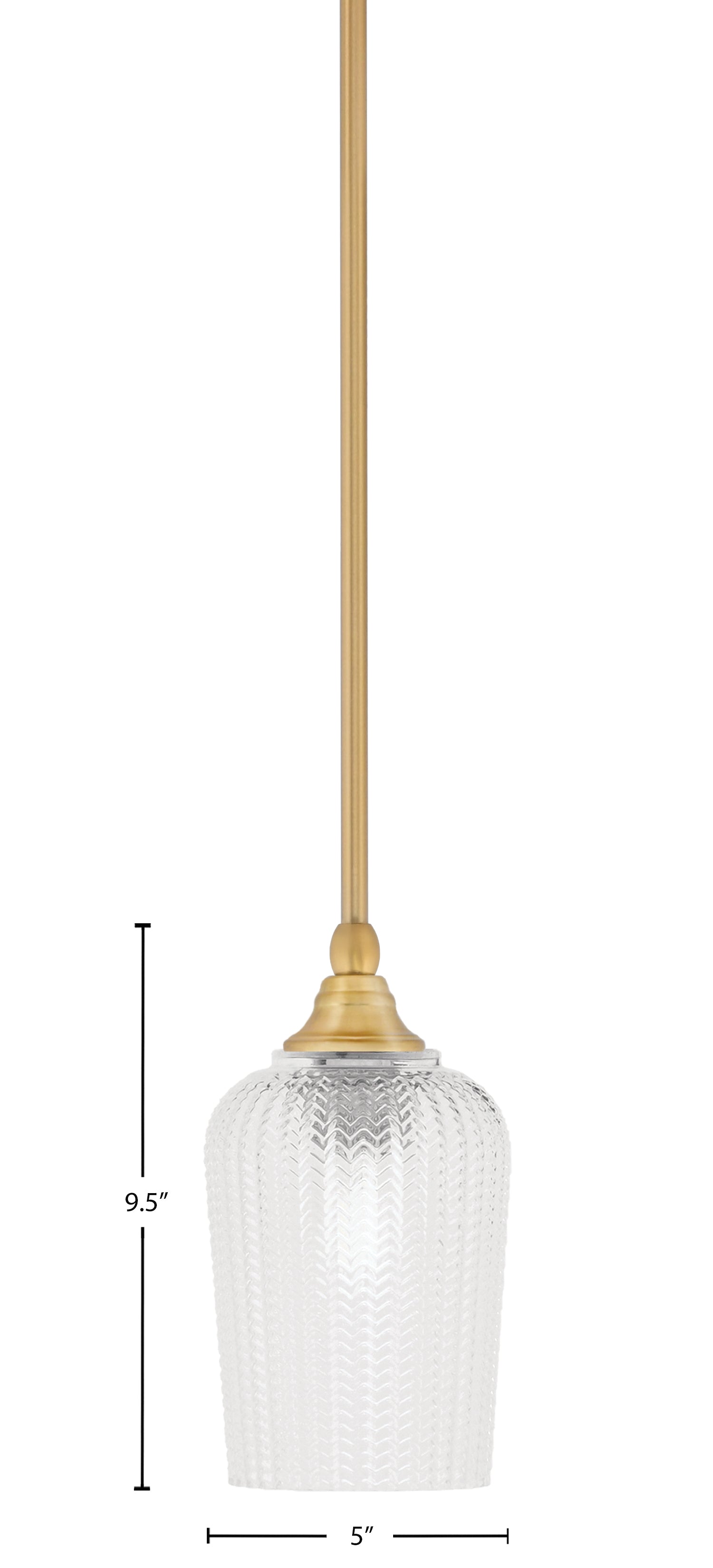 Stem One Light Mini Pendant in New Age Brass with 5" Clear Textured Shade