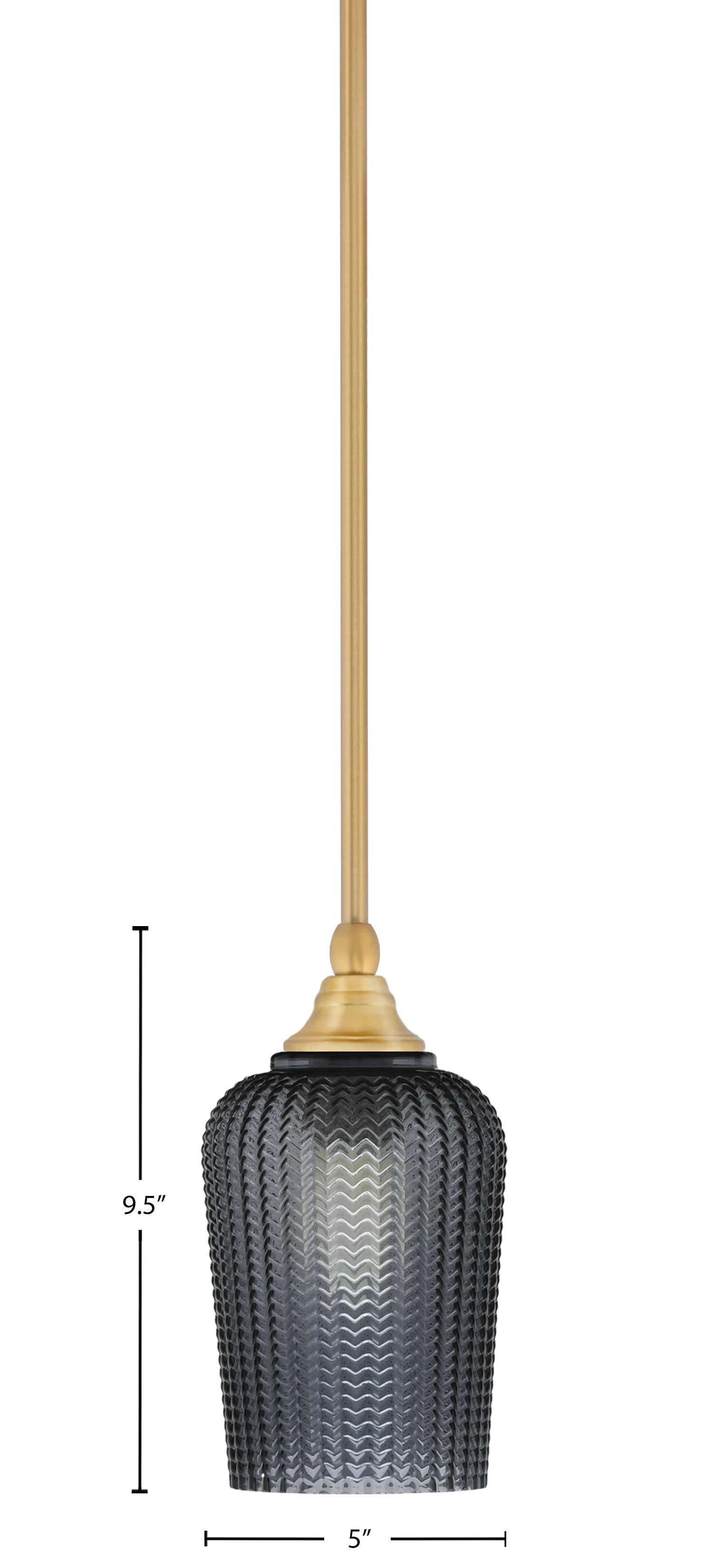 Stem One Light Mini Pendant in New Age Brass with 5" Smoke Textured Shade