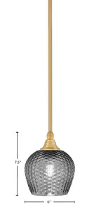 Stem One Light Mini Pendant in New Age Brass with 6" Smoke Textured Shade