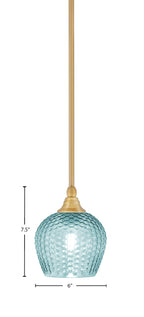 Stem One Light Mini Pendant in New Age Brass with 6" Turquoise Textured Shade