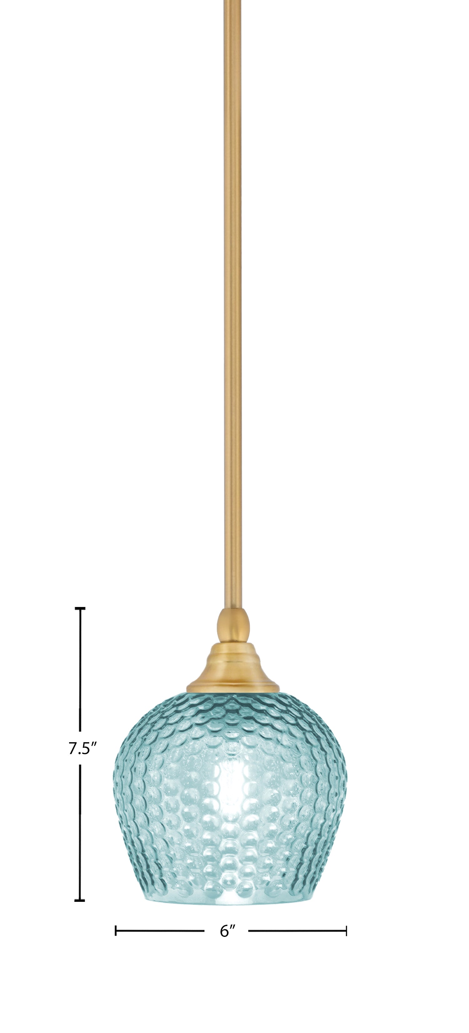 Stem One Light Mini Pendant in New Age Brass with 6" Turquoise Textured Shade