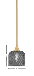 Stem One Light Mini Pendant in New Age Brass with 6" Smoke Textured Shade