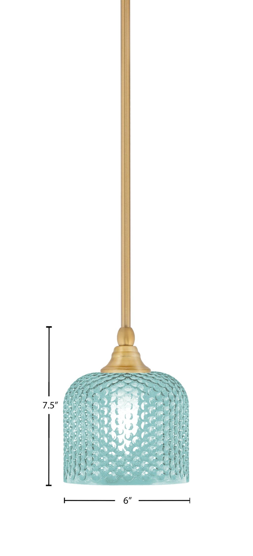 Stem One Light Mini Pendant in New Age Brass with 6" Turquoise Textured Shade