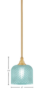 Stem One Light Mini Pendant in New Age Brass with 6" Turquoise Textured Shade
