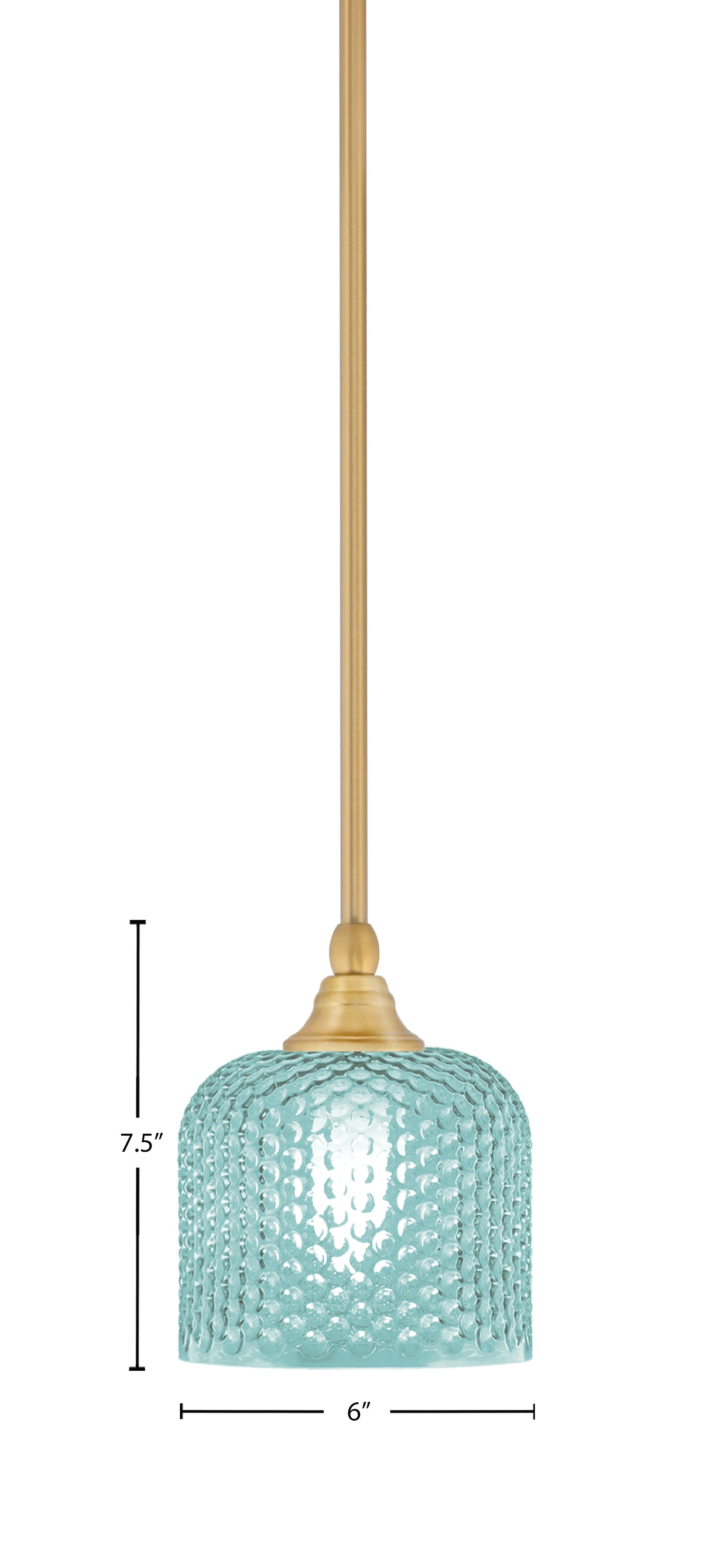 Stem One Light Mini Pendant in New Age Brass with 6" Turquoise Textured Shade