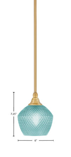 Stem One Light Mini Pendant in New Age Brass with 6" Turquoise Textured Shade