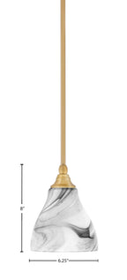 Stem One Light Mini Pendant in New Age Brass with 6.25" Onyx Swirl Shade