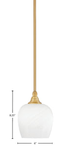 Stem One Light Mini Pendant in New Age Brass with 6" White Marble Shade