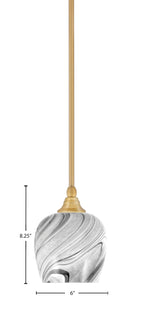 Stem One Light Mini Pendant in New Age Brass with 6" Onyx Swirl Shade