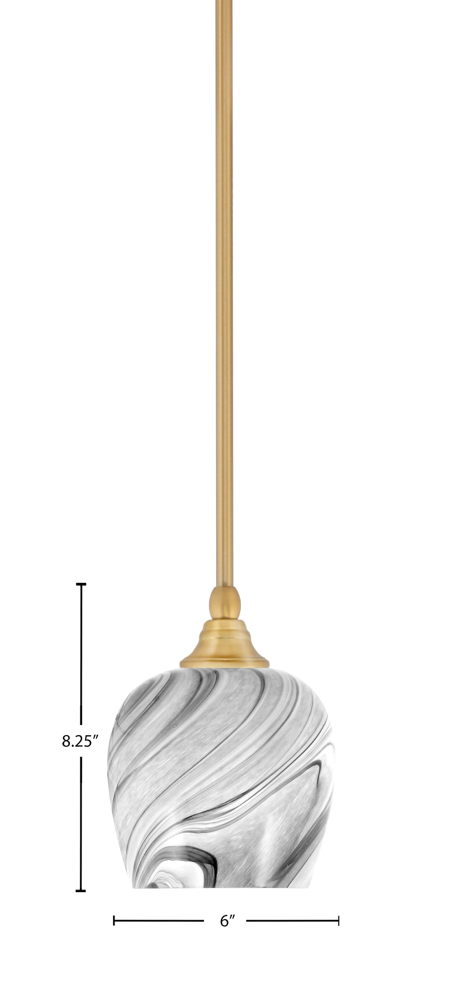 Stem One Light Mini Pendant in New Age Brass with 6" Onyx Swirl Shade