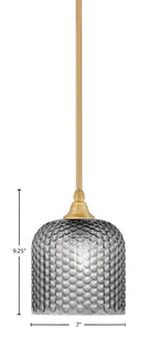 Stem One Light Mini Pendant in New Age Brass with 7" Smoke Textured Shade