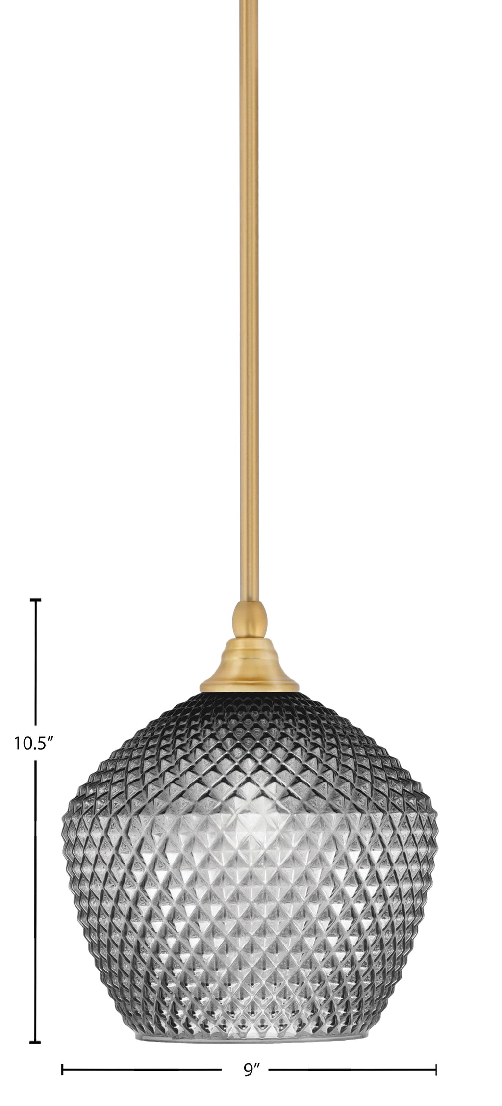 Stem One Light Mini Pendant in New Age Brass with 9" Smoke Textured Shade