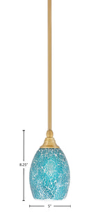 Stem One Light Mini Pendant in New Age Brass with 5" Turquoise Fusion Shade