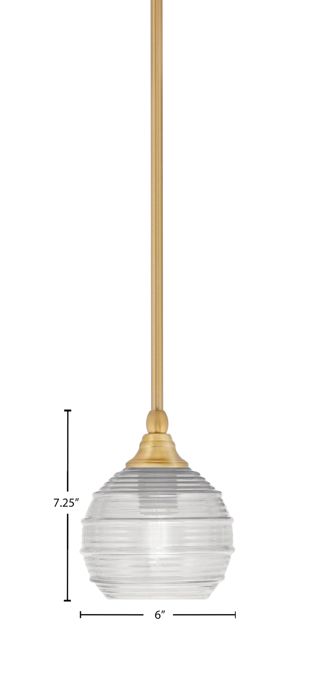 Stem One Light Mini Pendant in New Age Brass with 6" Clear Ribbed Shade