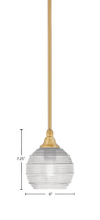 Stem One Light Mini Pendant in New Age Brass with 6" Clear Ribbed Shade