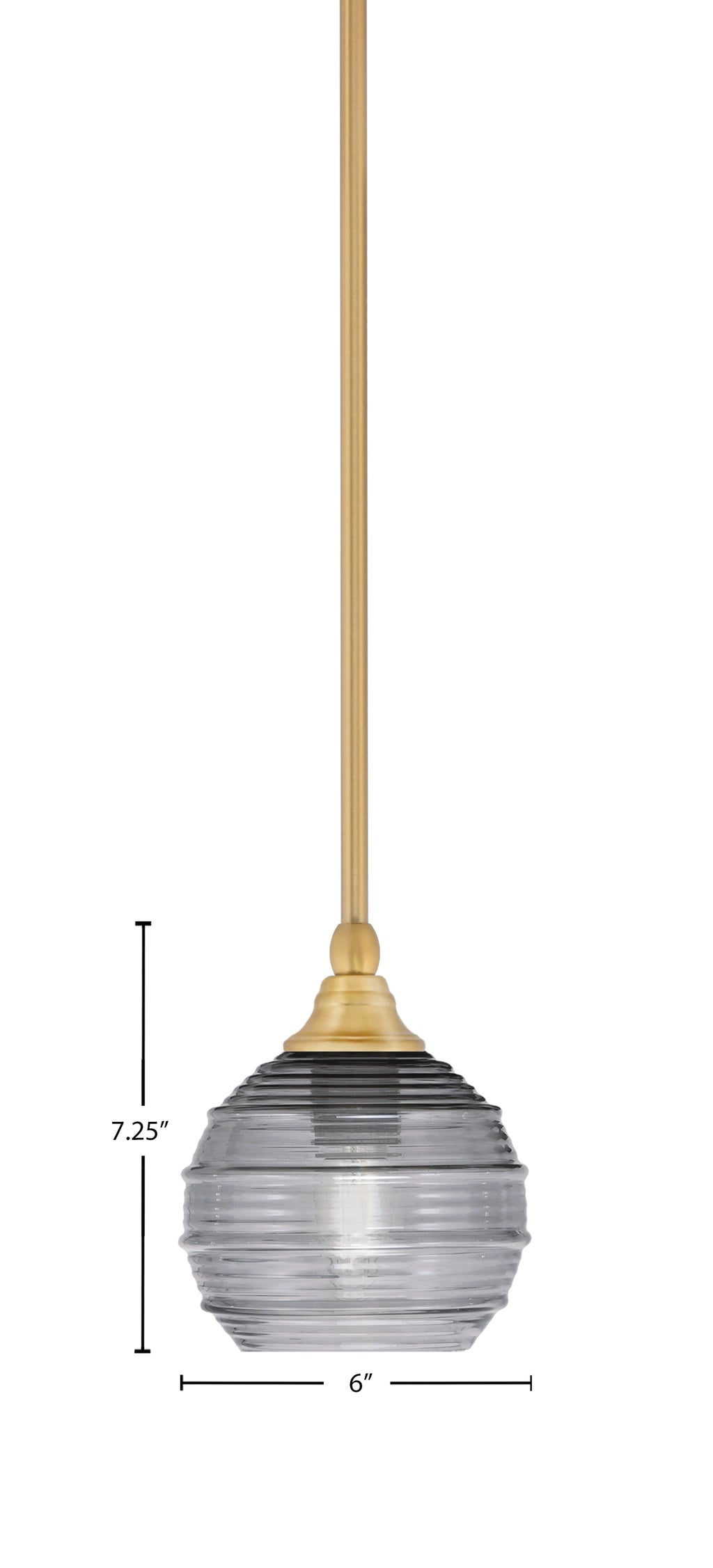 Stem One Light Mini Pendant in New Age Brass with 6" Smoke Ribbed Shade