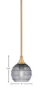 Stem One Light Mini Pendant in New Age Brass with 6" Smoke Ribbed Shade