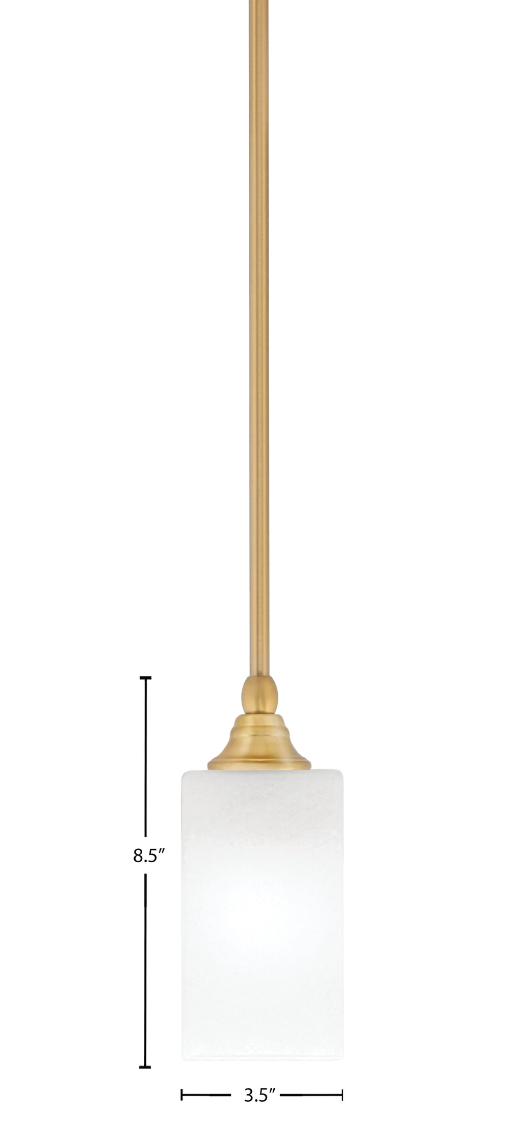 Stem One Light Mini Pendant in New Age Brass with 3.5" Square White Marble Shade