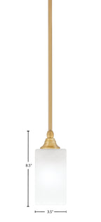 Stem One Light Mini Pendant in New Age Brass with 3.5" Square White Marble Shade