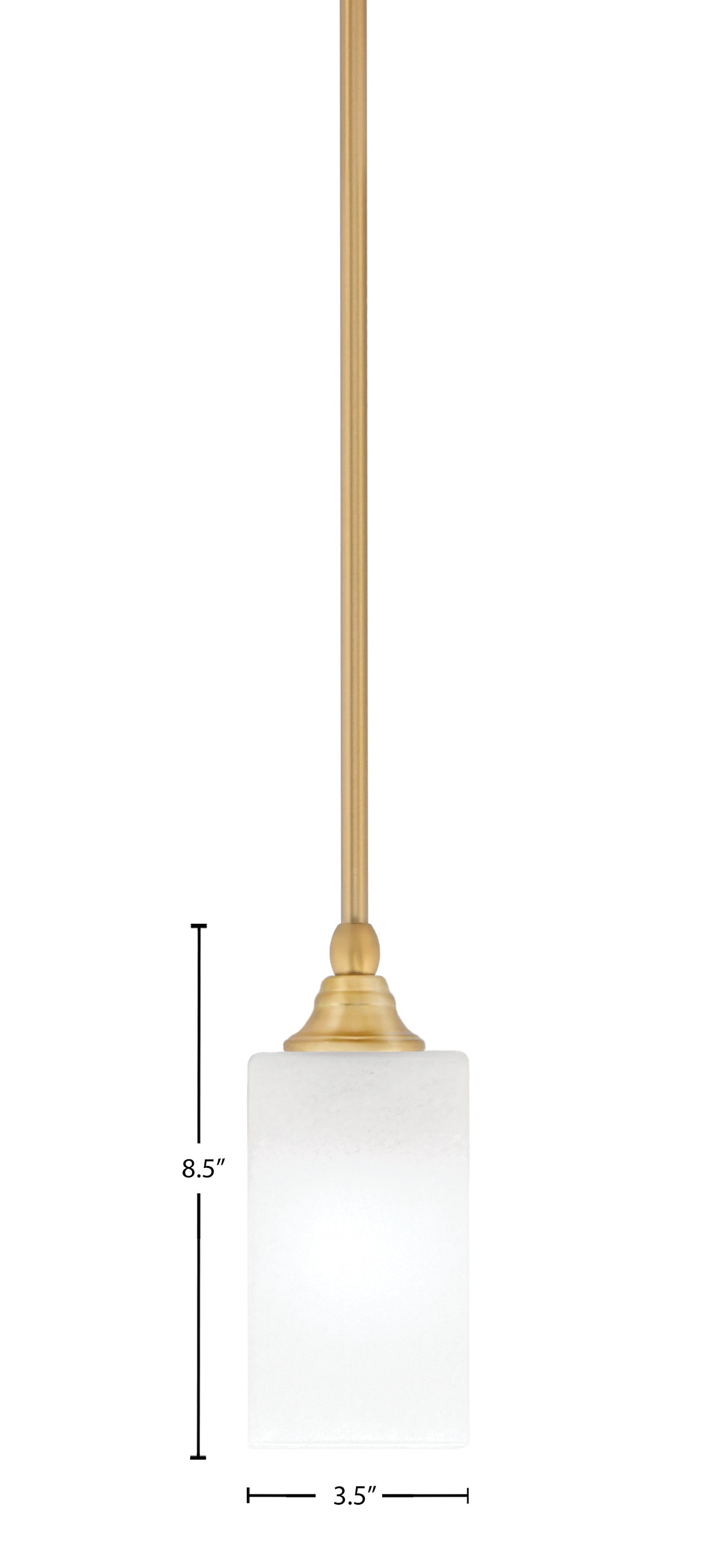 Stem One Light Mini Pendant in New Age Brass with 3.5" Square White Marble Shade