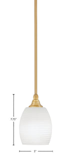 Stem One Light Mini Pendant in New Age Brass with 5" White Linen Shade