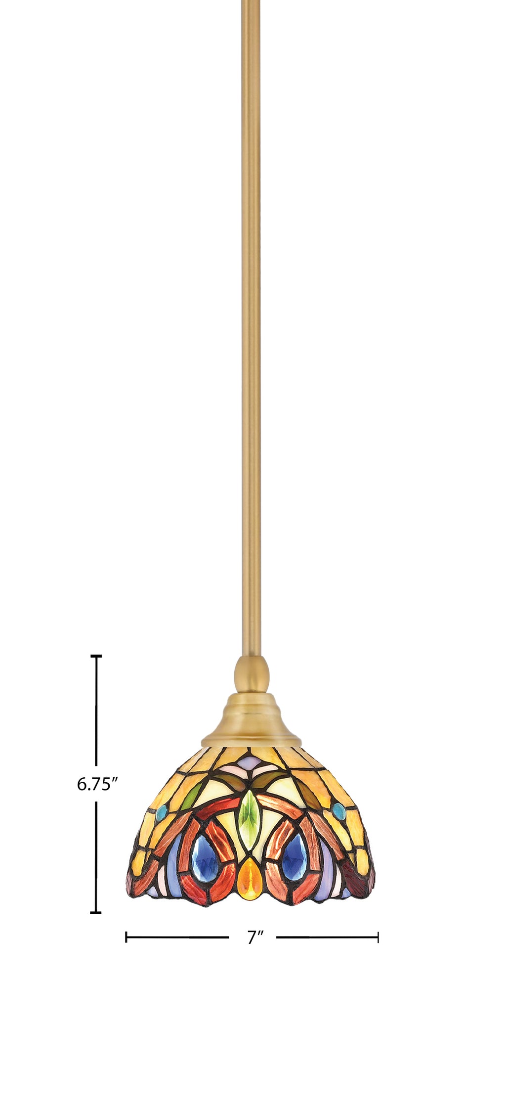 Stem One Light Mini Pendant in New Age Brass with 7" Lynx Art Glass Shade
