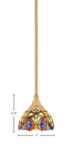 Stem One Light Mini Pendant in New Age Brass with 7" Lynx Art Glass Shade