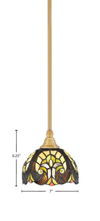 Stem One Light Mini Pendant in New Age Brass with 7" Ivory Cypress Art Glass Shade