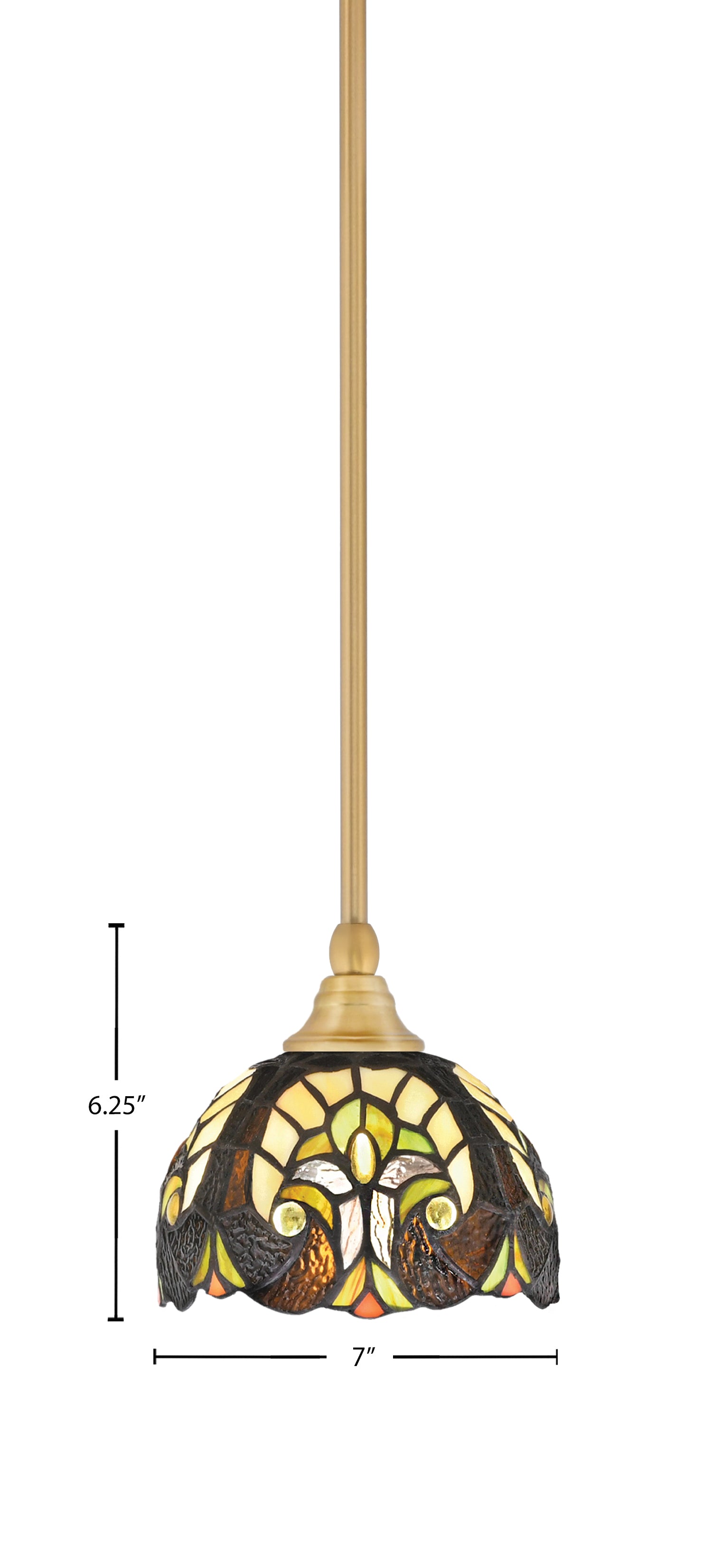 Stem One Light Mini Pendant in New Age Brass with 7" Ivory Cypress Art Glass Shade